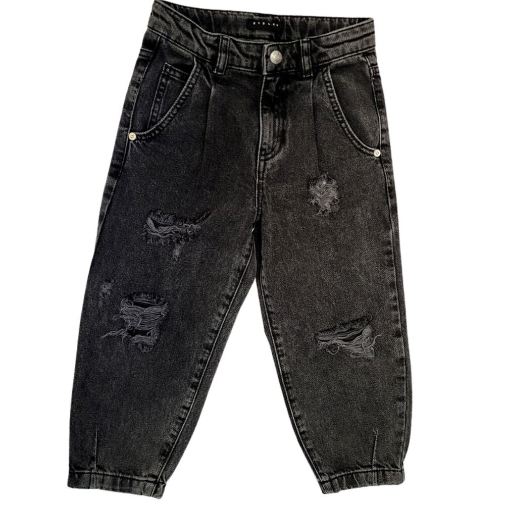SISLEY Black Distressed Denim Adjustable Waist Jeans - Boys S (6-7)